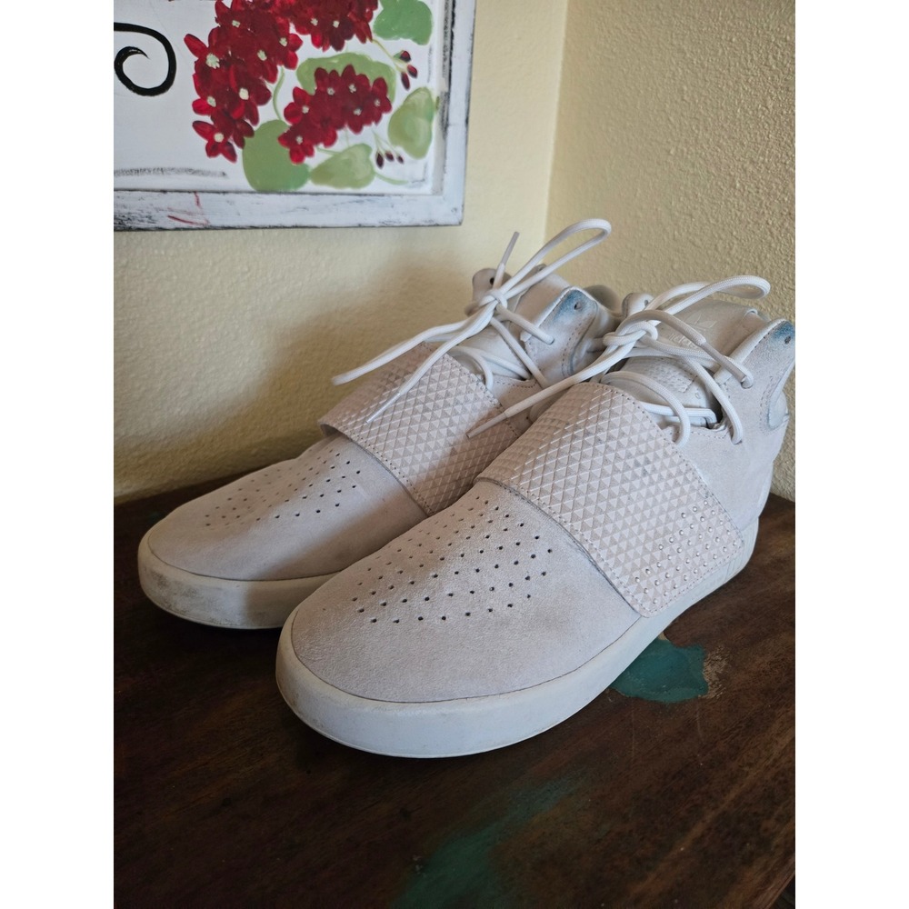 Adidas Tubular Invader Strap Mens White Suede High Top Sneakers BB5038 Size 7
